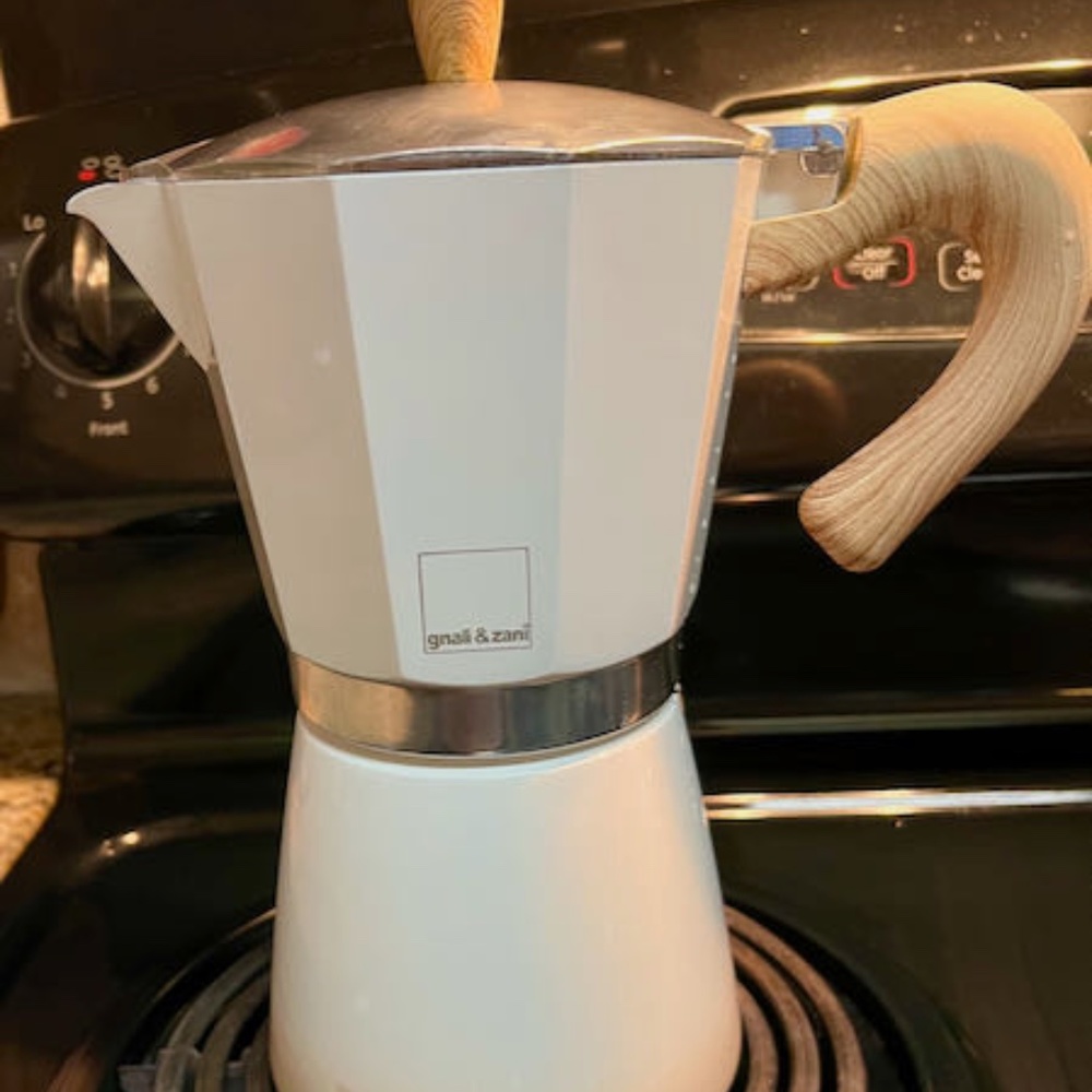 Gnali & Zani Venezia White Espresso Moka Pot Stovetop with Wooden Handle